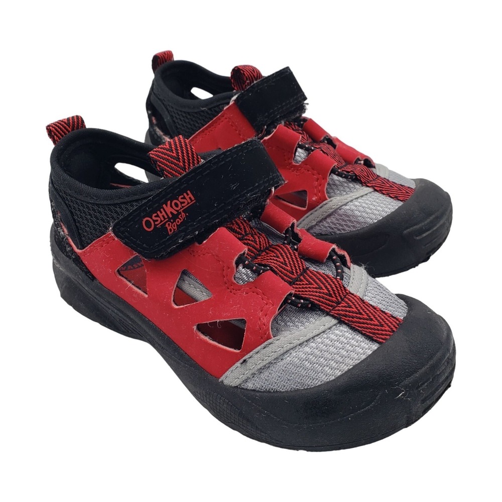 OshKosh B'gosh Toddler Water Shoes Sandals Red Gray Hook Loop Size 9 Beach Pool